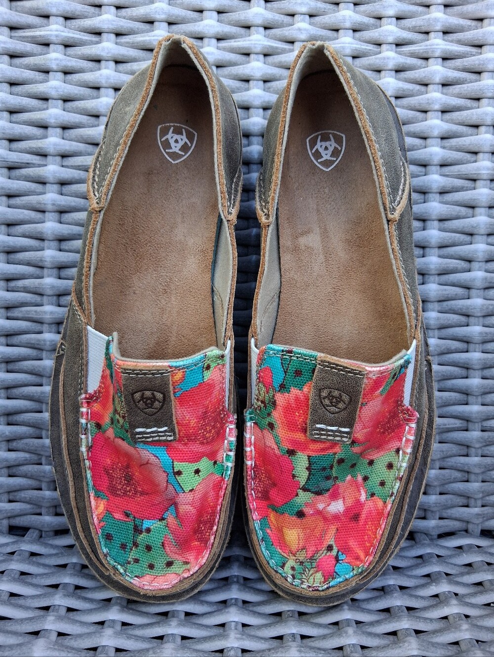 Ariat Women's Floral Slip-On Boat Shoes - Brown and Red
